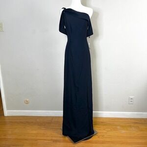 AFTER SIX‎ 6847 Navy Blue Crepe One Shoulder Long Formal Gown Dress Size 10